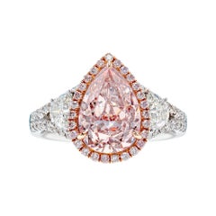 GIA Certified 3.44 Carat Very Light Pink Pear Diamond Ring in 18K Gold