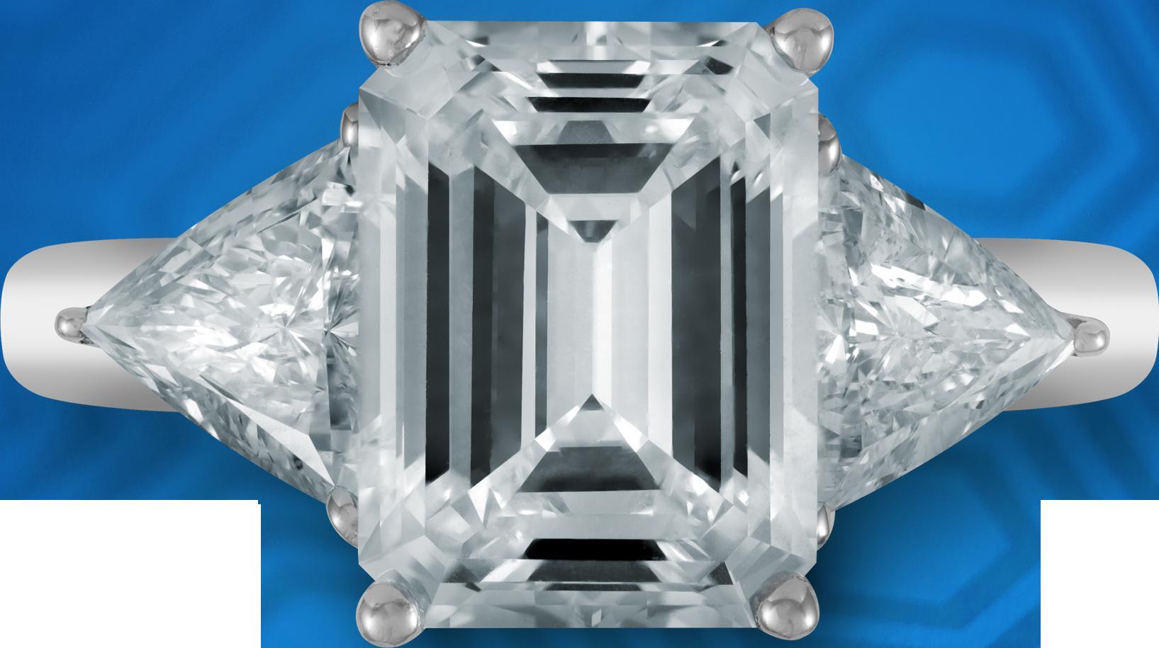 Moderne Bague de fiançailles à 3 pierres avec diamant taille émeraude F/VVS2 certifié GIA de 3,45 carats en vente
