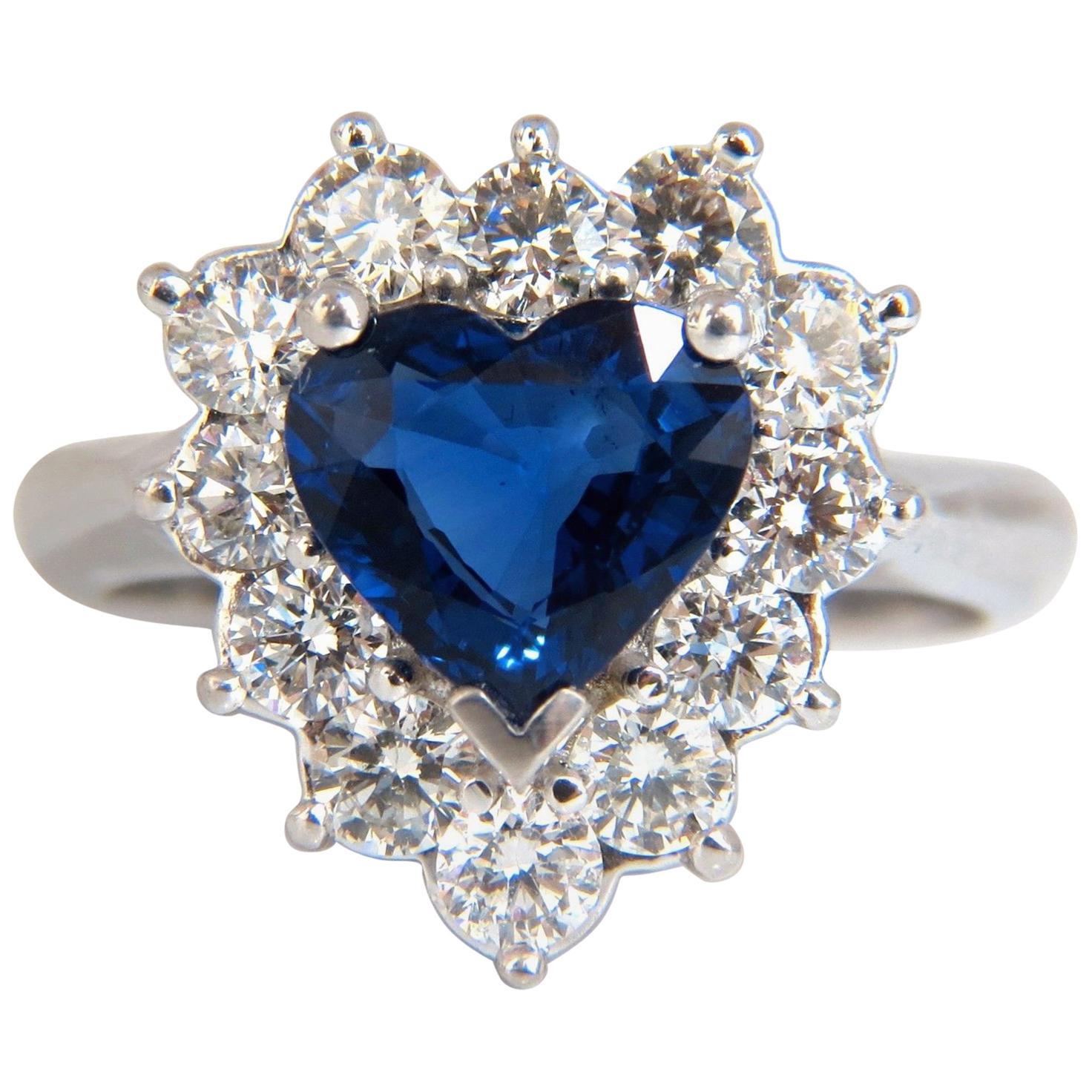 GIA Certified 3.45 Carat Natural Sapphire Diamonds Ring 18 Karat Heart Cut