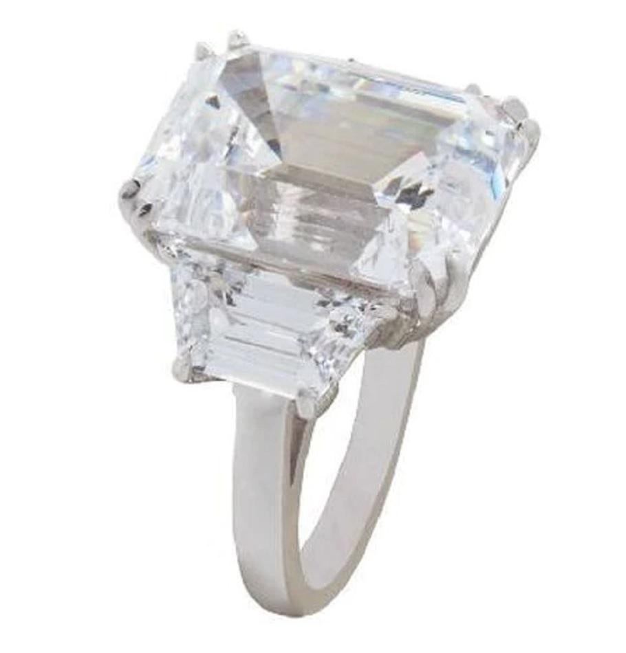 GIA Certified 3.65 Carat Three Stone Emerald Cut Diamond Ring