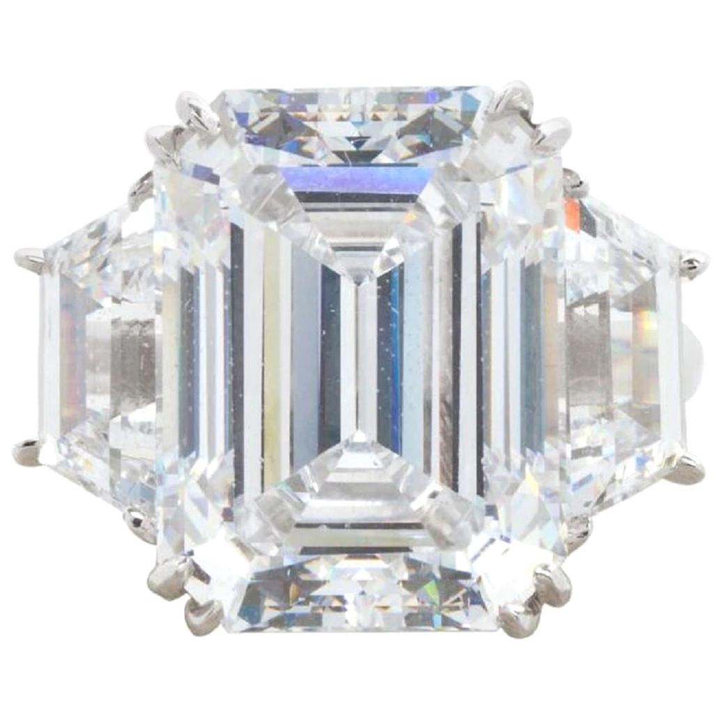 GIA Certified 3.65 Carat Three-Stone Emerald Cut Diamond Ring