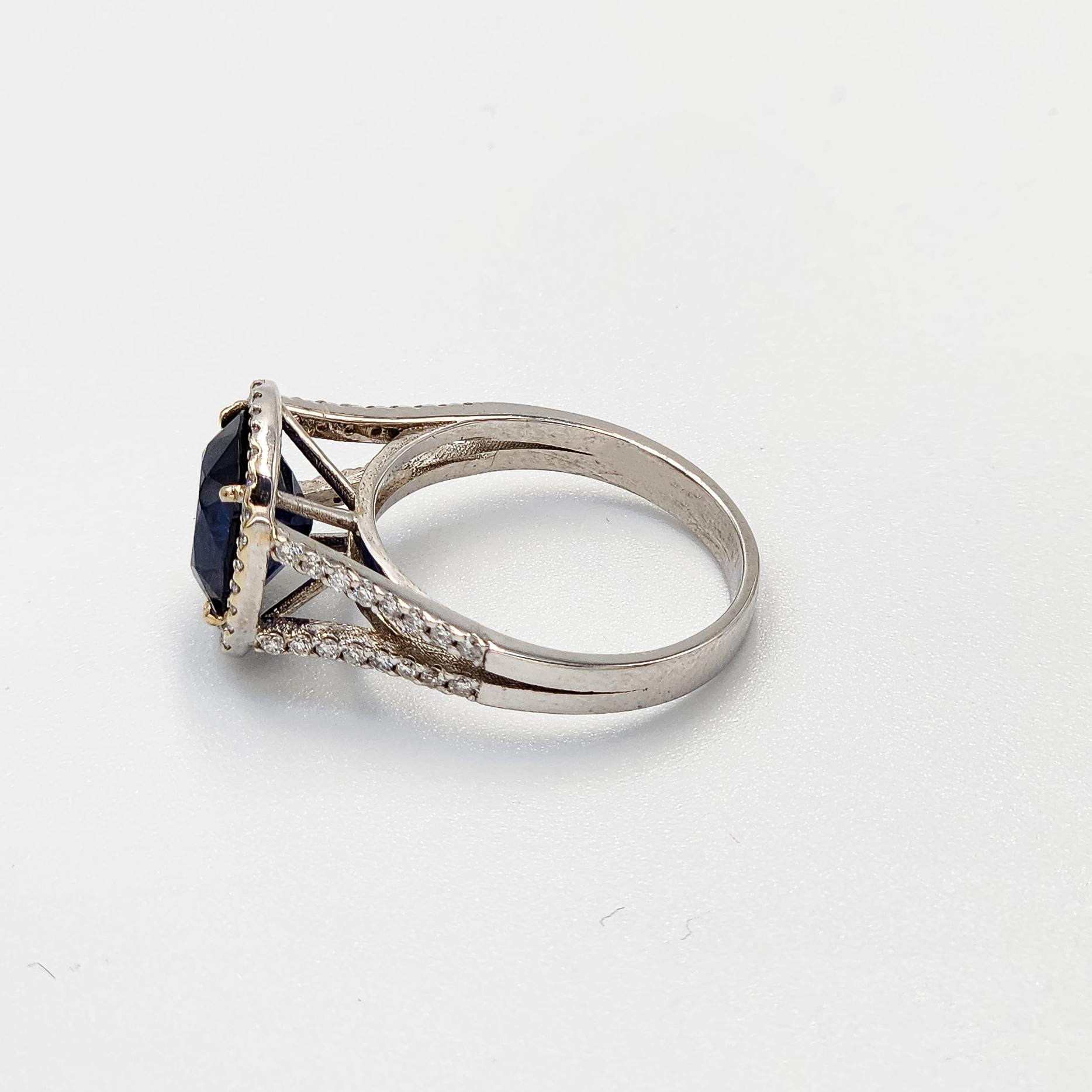 Cushion Cut GIA Certified 3.46 Carat Burma Blue Sapphire Ring with Diamonds in 18k Gold For Sale
