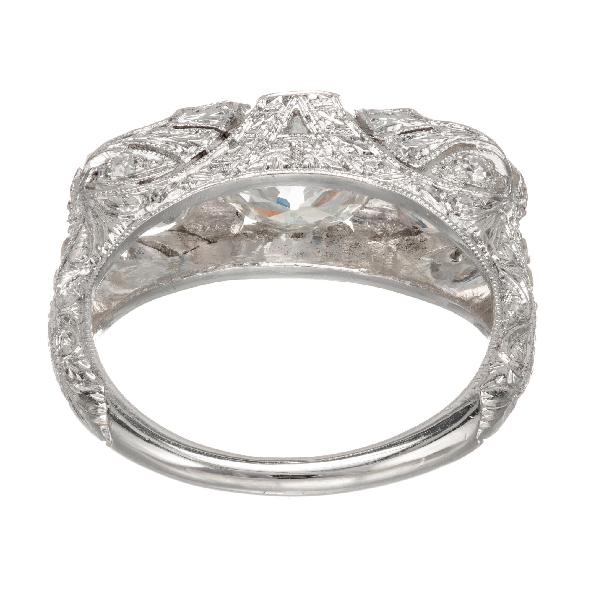 GIA Certified 3.46 Carat Edwardian Diamond Platinum Three-Stone Engagement Ring 2