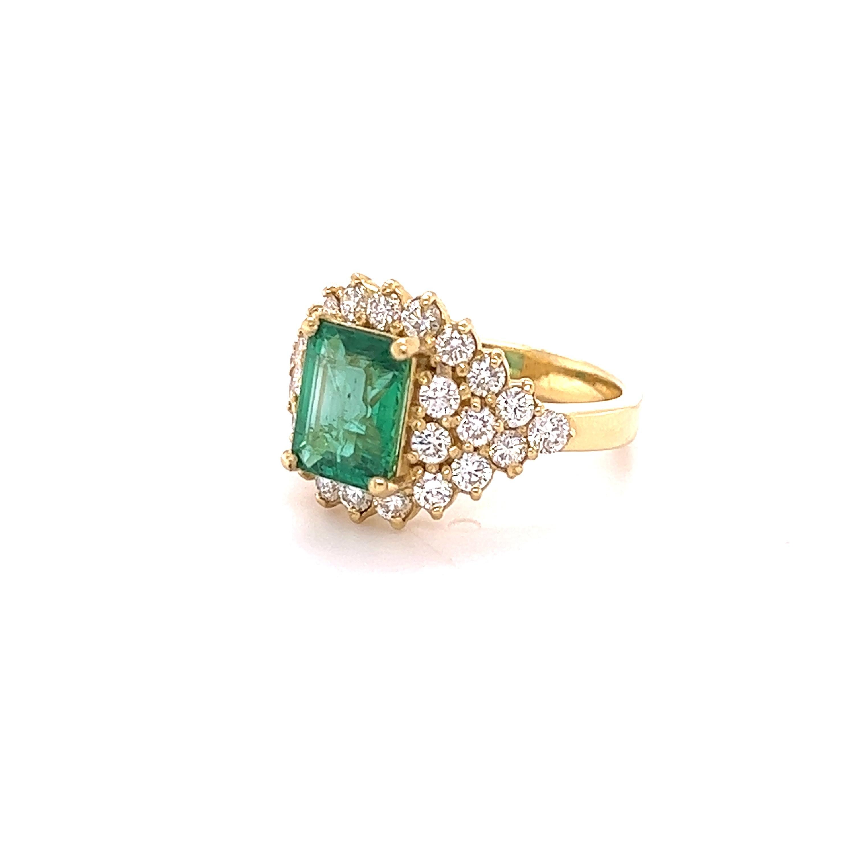 Contemporary GIA Certified 3.46 Carat Emerald Diamond 18 Karat Yellow Gold Cluster Ring