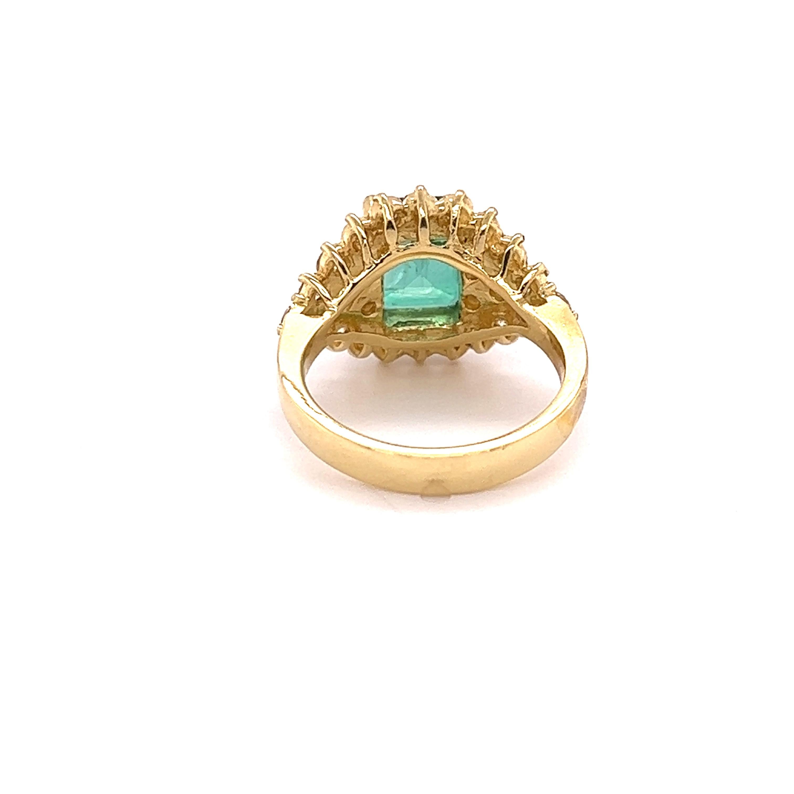 Emerald Cut GIA Certified 3.46 Carat Emerald Diamond 18 Karat Yellow Gold Cluster Ring For Sale