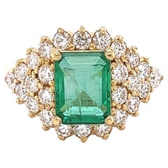 GIA Certified 3.46 Carat Emerald Diamond 18 Karat Yellow Gold Cluster Ring