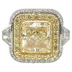 Used GIA Certified 3.46 Carat Fancy Yellow and Diamond Ring