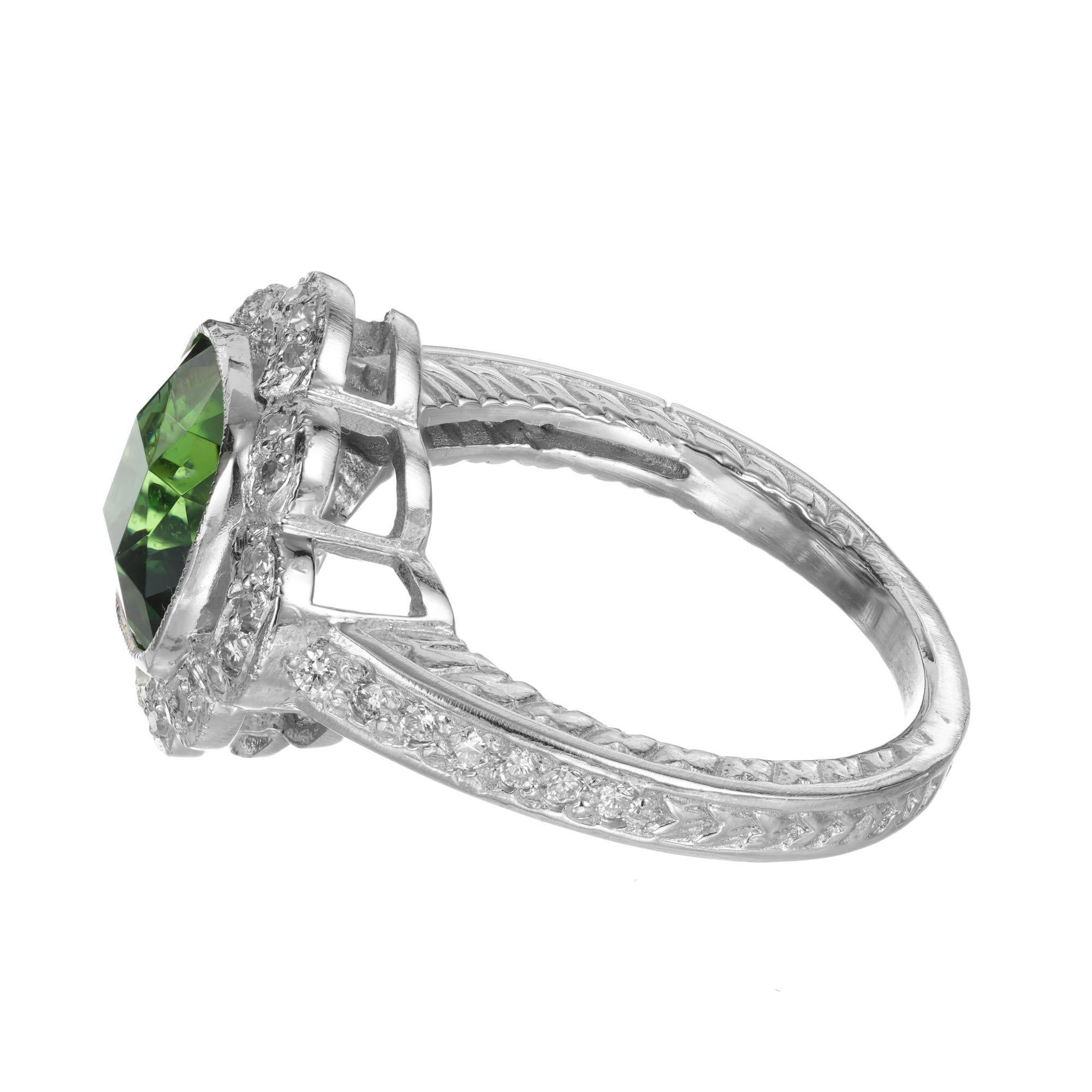 Platin-Verlobungsring mit GIA-zertifiziertem 3,46 Karat grünem Zirkon-Diamant Damen im Angebot