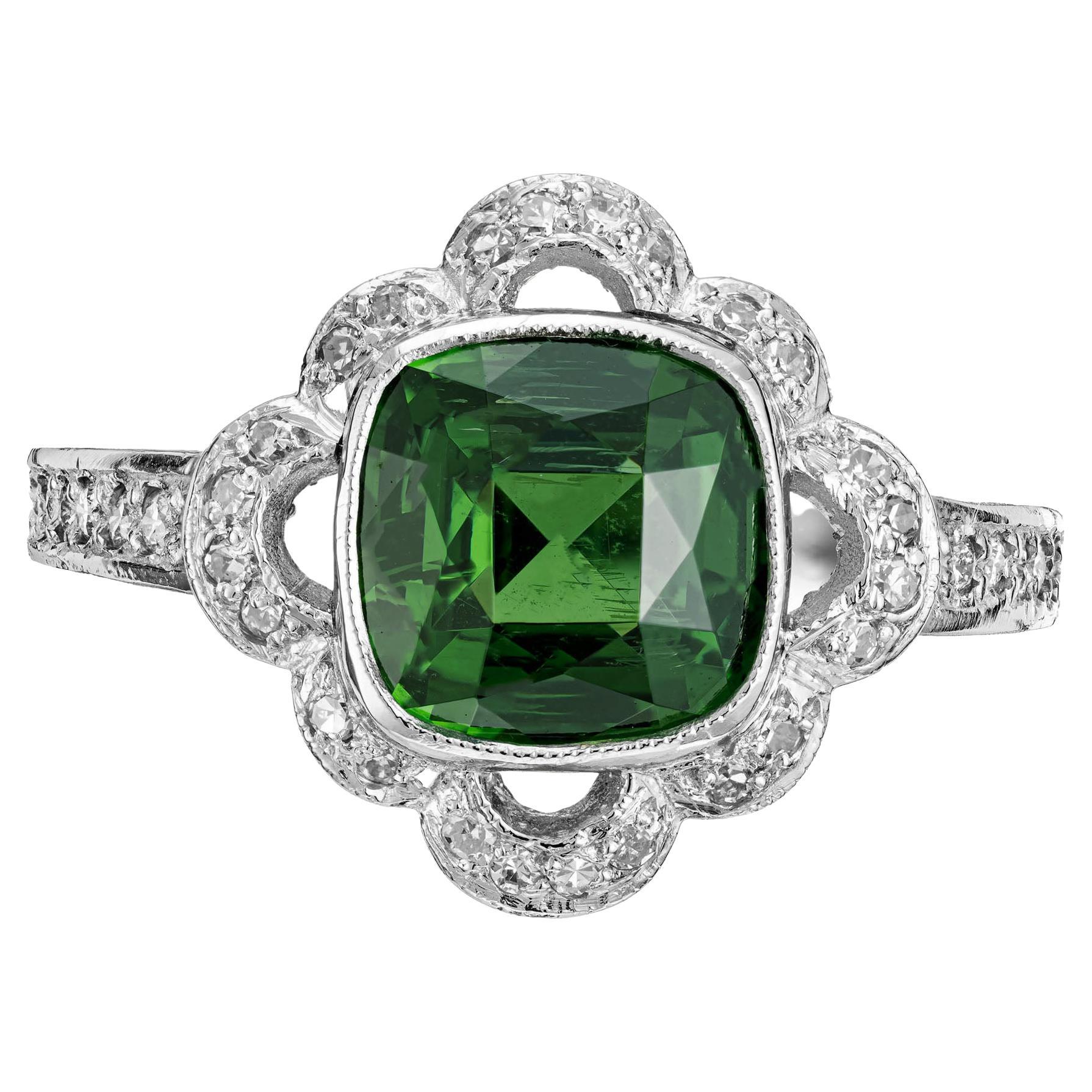 Bague de fiançailles en platine avec zircon vert certifié GIA de 3,46 carats et diamants