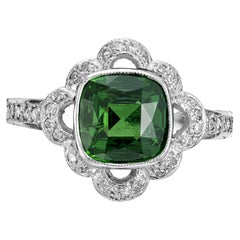 GIA Certified 3.46 Carats Green Zircon Diamond Platinum Engagement Ring