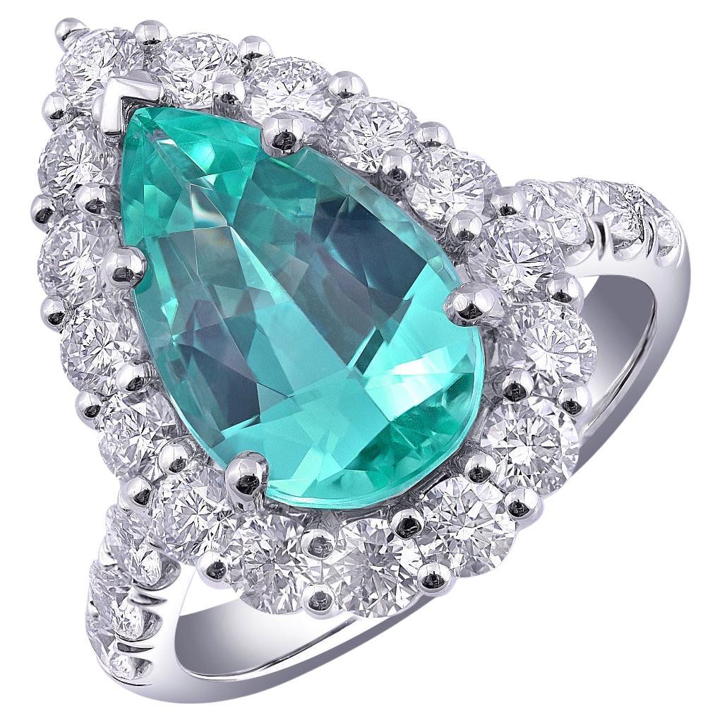 GIA Certificado 3.47сt Natural Mozambique Paraiba Turmalina Diamante Anillo de Platino