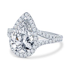 GIA Certified 3.47 Carat Pear Shaped Diamond Halon Engagement Ring