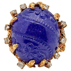 GIA Certified 34.72 CT Tanzanite Diamond 14K Rose Gold Ring