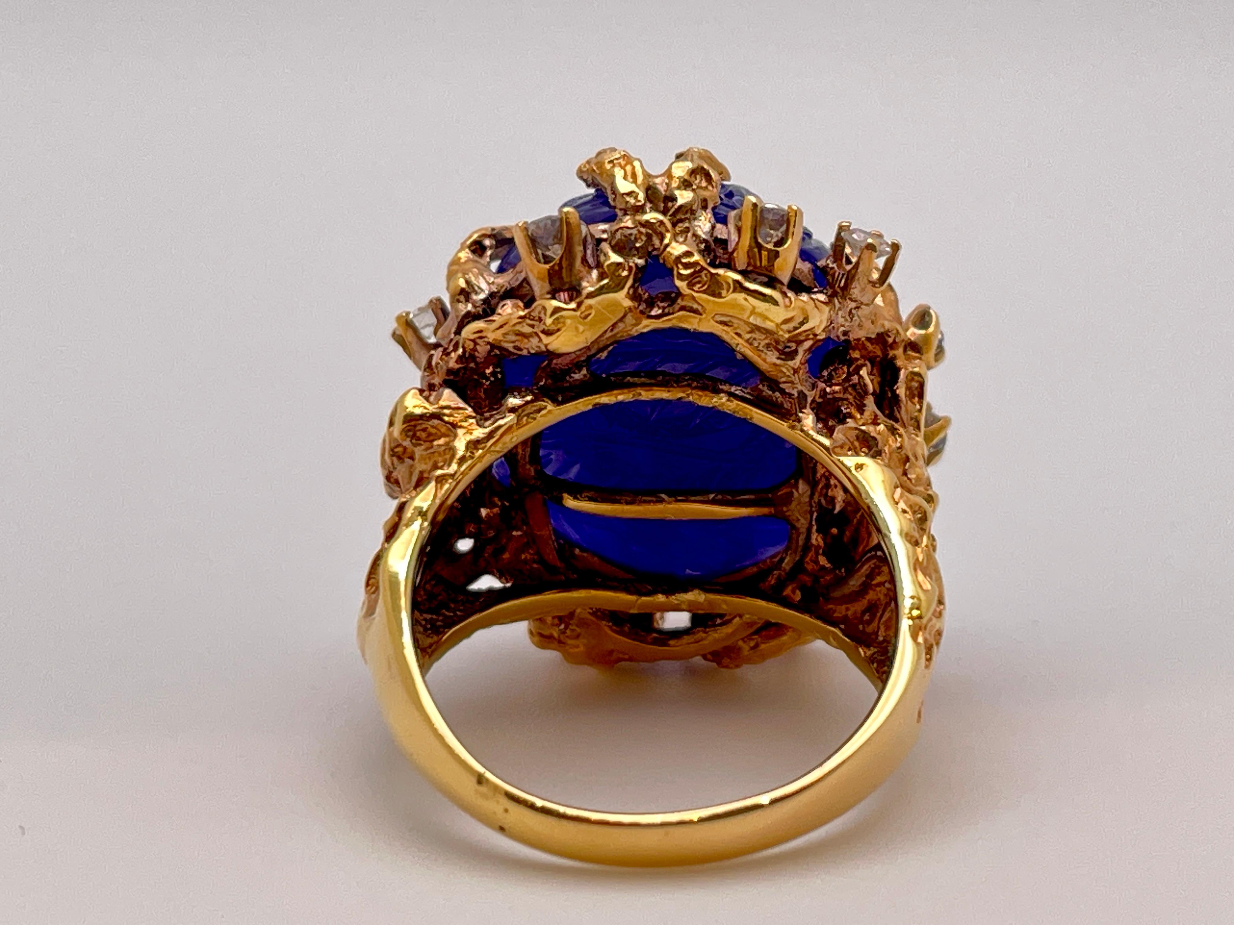 GIA Certified 34.72 CT Tanzanite Diamond Gold Ring For Sale 1