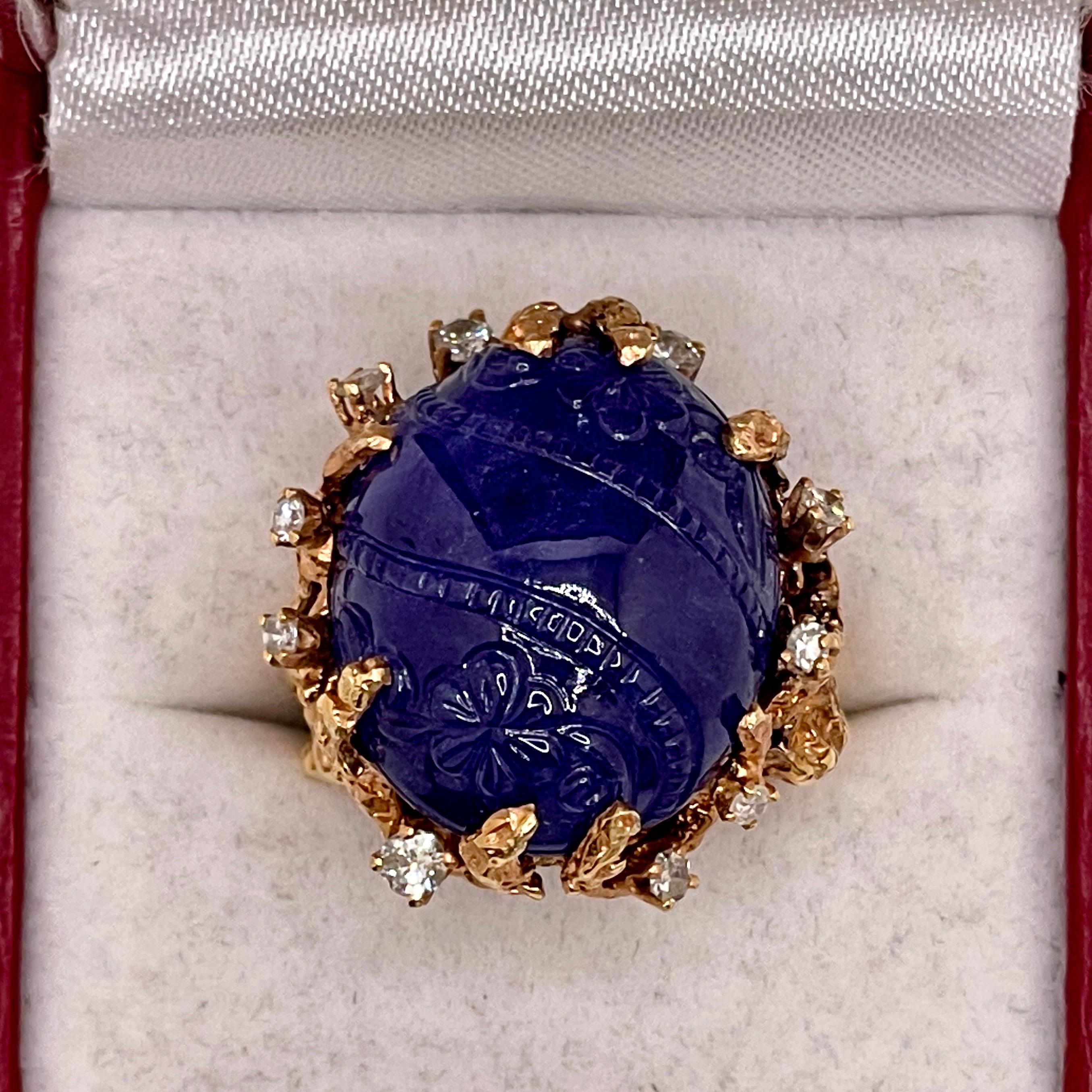 GIA Certified 34.72 CT Tanzanite Diamond Gold Ring For Sale 3