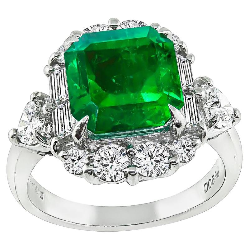 GIA Certified 3.48 Carat Natural Colombian Emerald Diamond Platinum Ring