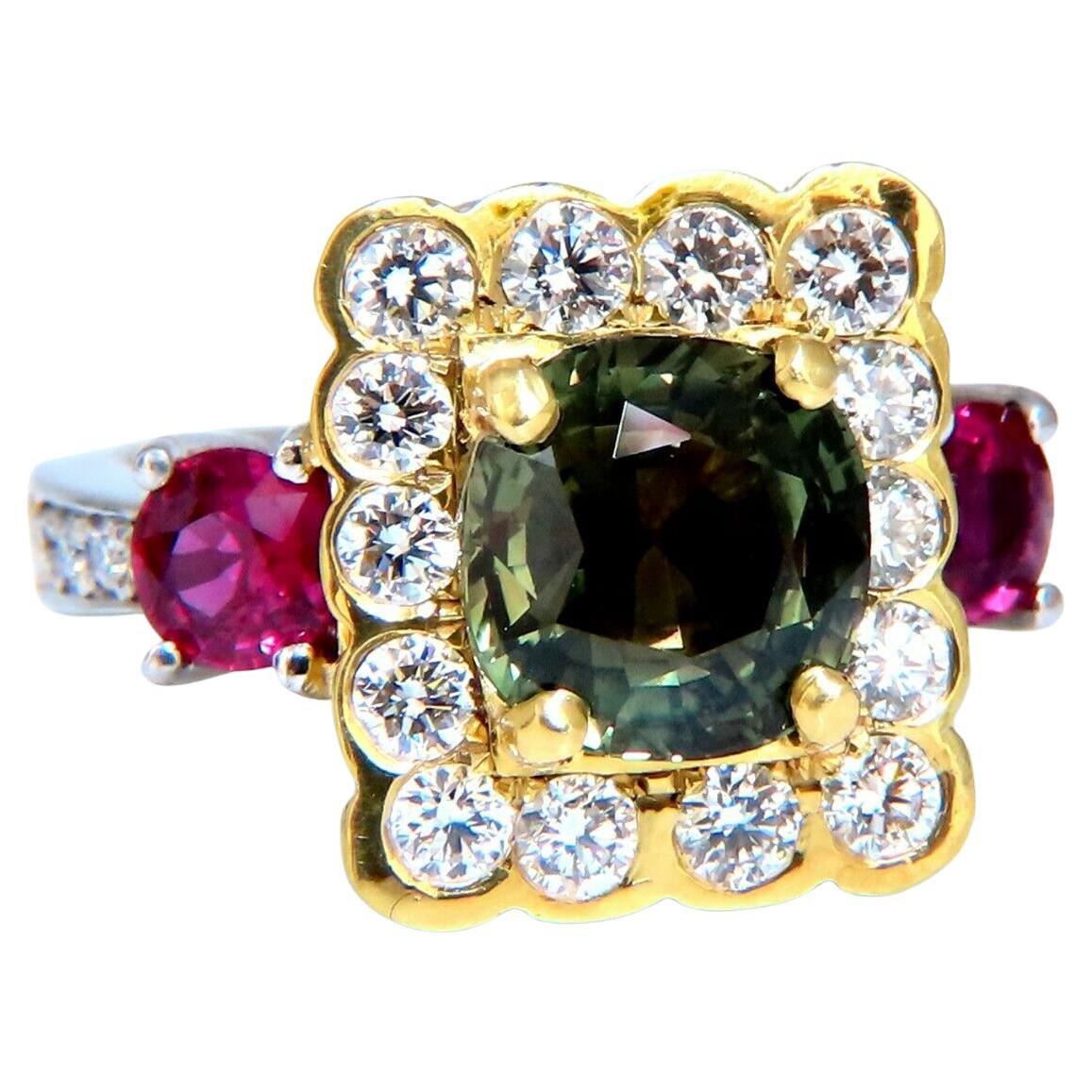 GIA Certified 3.48 Carat Natural Color Change Alexandrite Ruby Diamond Ring For Sale