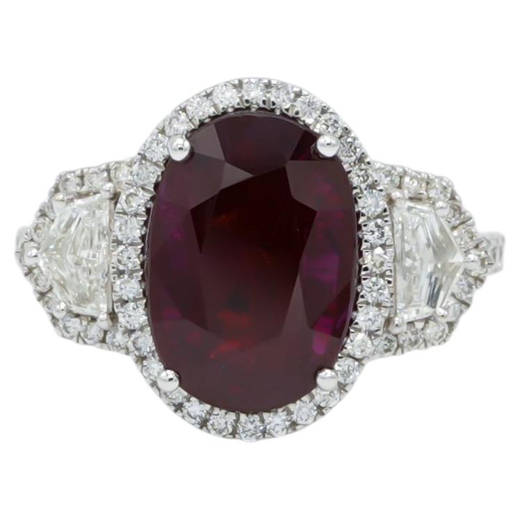 GIA Certified 3.48 Carat Oval Cut Natural Ruby & Diamond Cocktail Ring