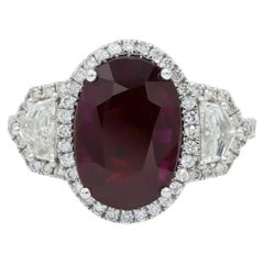 GIA Certified 3.48 Carat Oval Cut Natural Ruby & Diamond Cocktail Ring