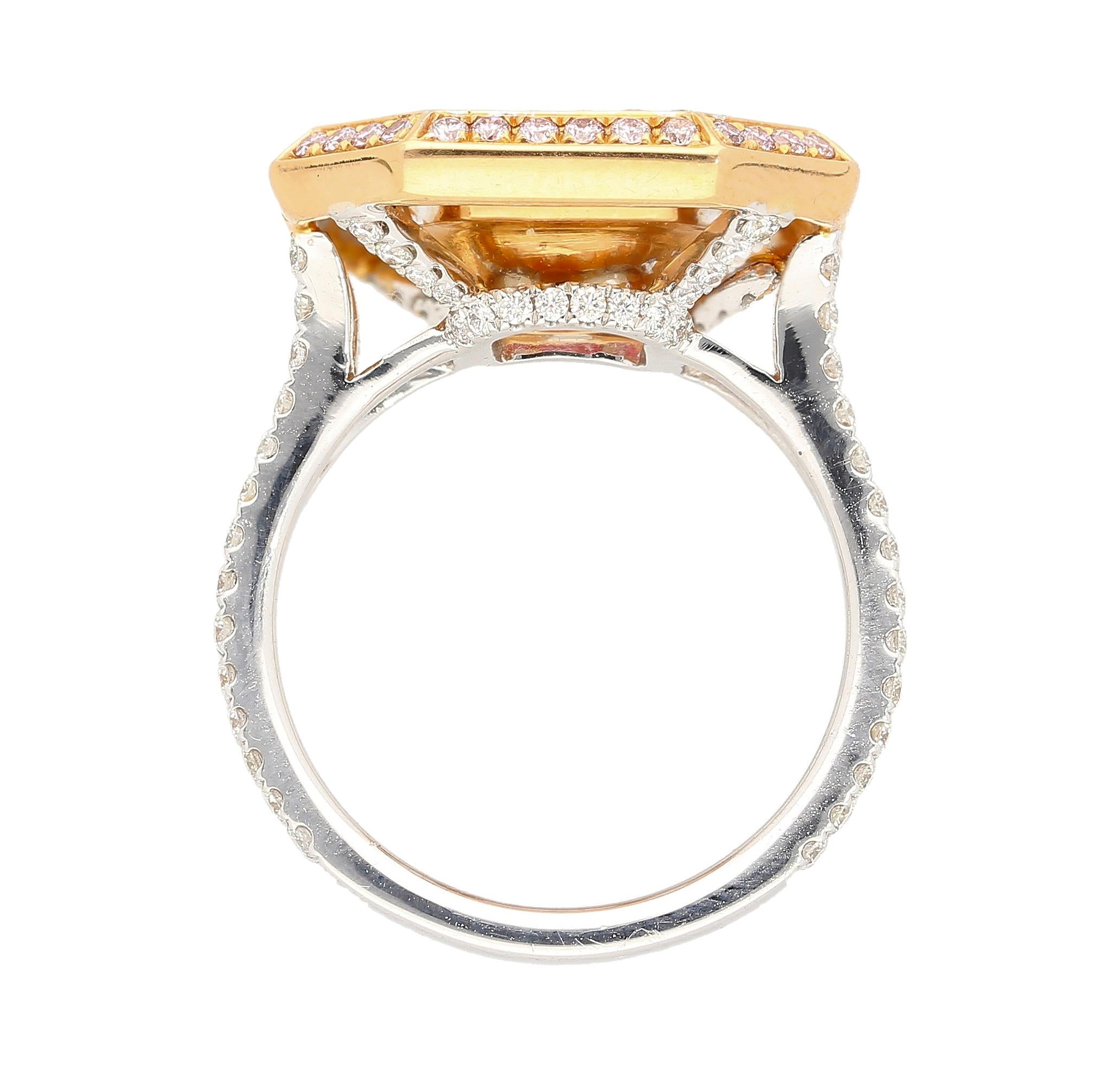 Art Deco GIA Certified 3.48 Carat Radiant Cut Fancy Light Pink Diamond Ring in 18k  For Sale