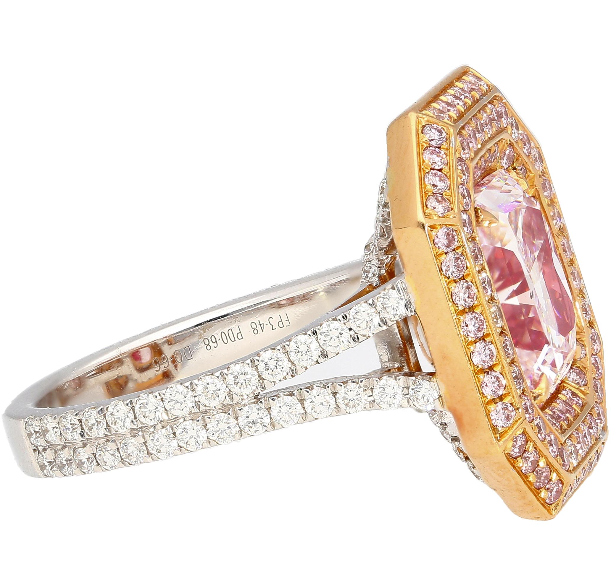 GIA Certified 3.48 Carat Radiant Cut Fancy Light Pink Diamond Ring in 18k  For Sale 1