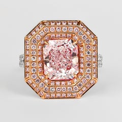 GIA Certified 3.48 Carat Radiant Cut Fancy Light Pink Diamond Ring in 18k