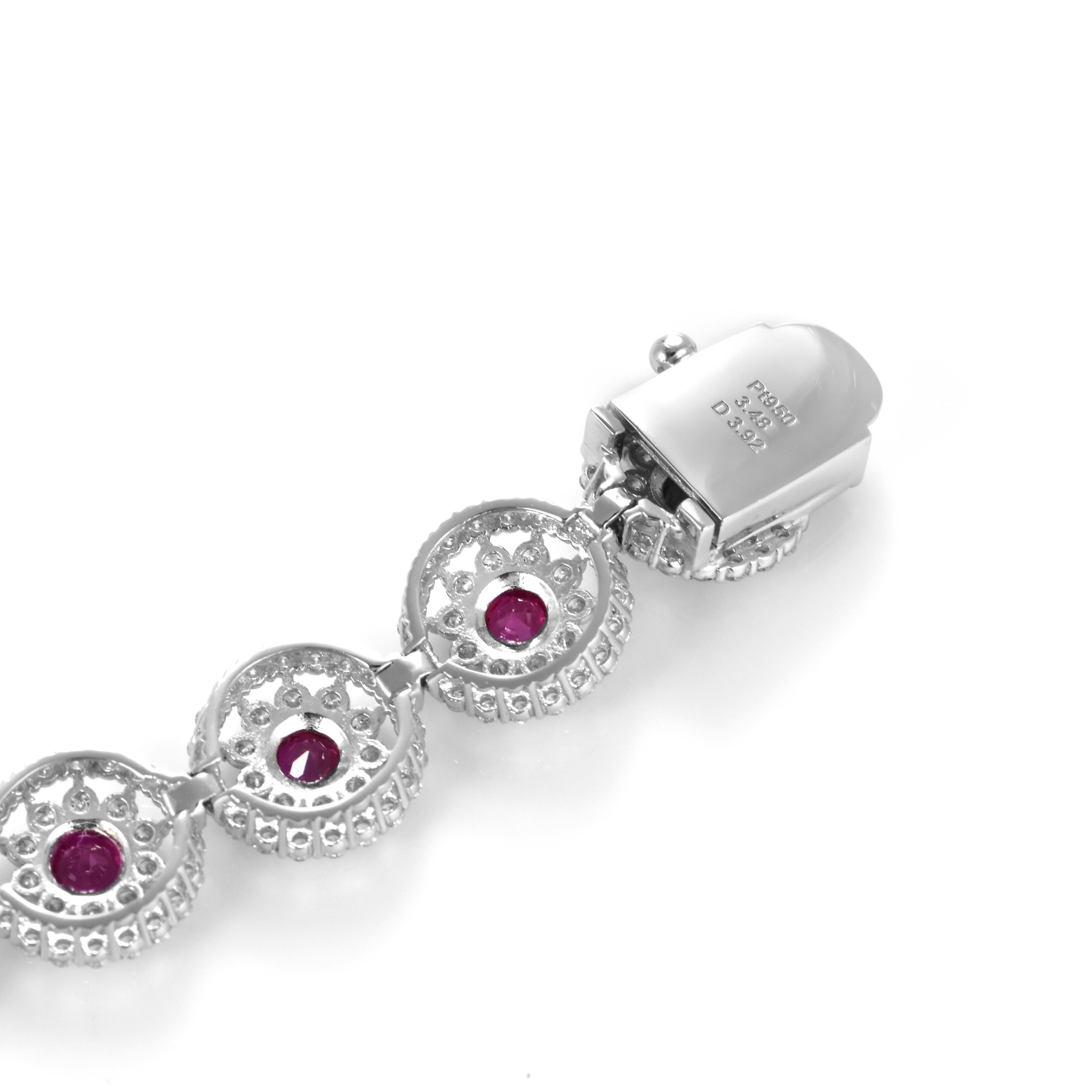 GIA-zertifiziertes Armband aus Platin mit 3,48 Karat burmesischen Rubinen und Diamanten im Angebot 4