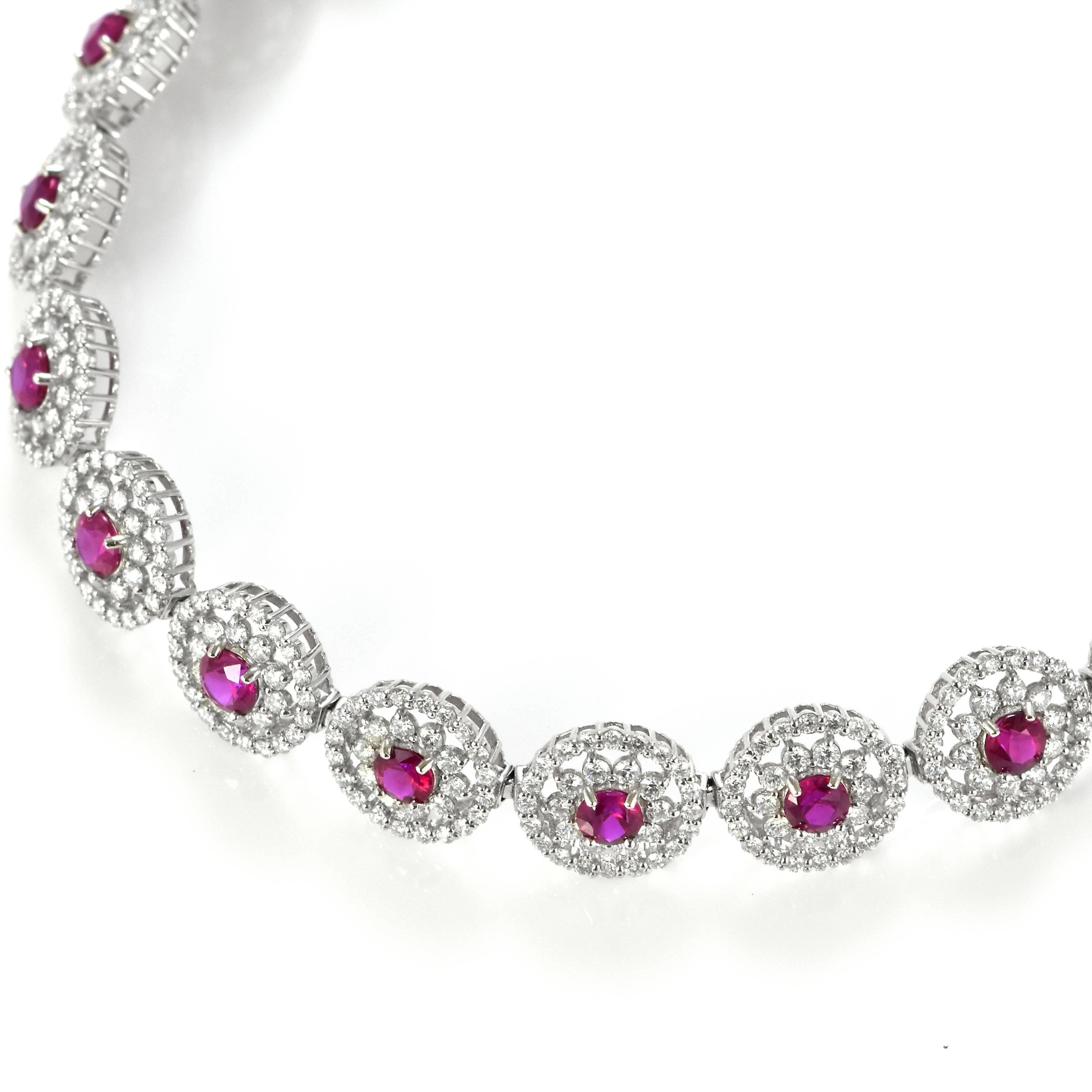 GIA-zertifiziertes Armband aus Platin mit 3,48 Karat burmesischen Rubinen und Diamanten (Rundschliff) im Angebot