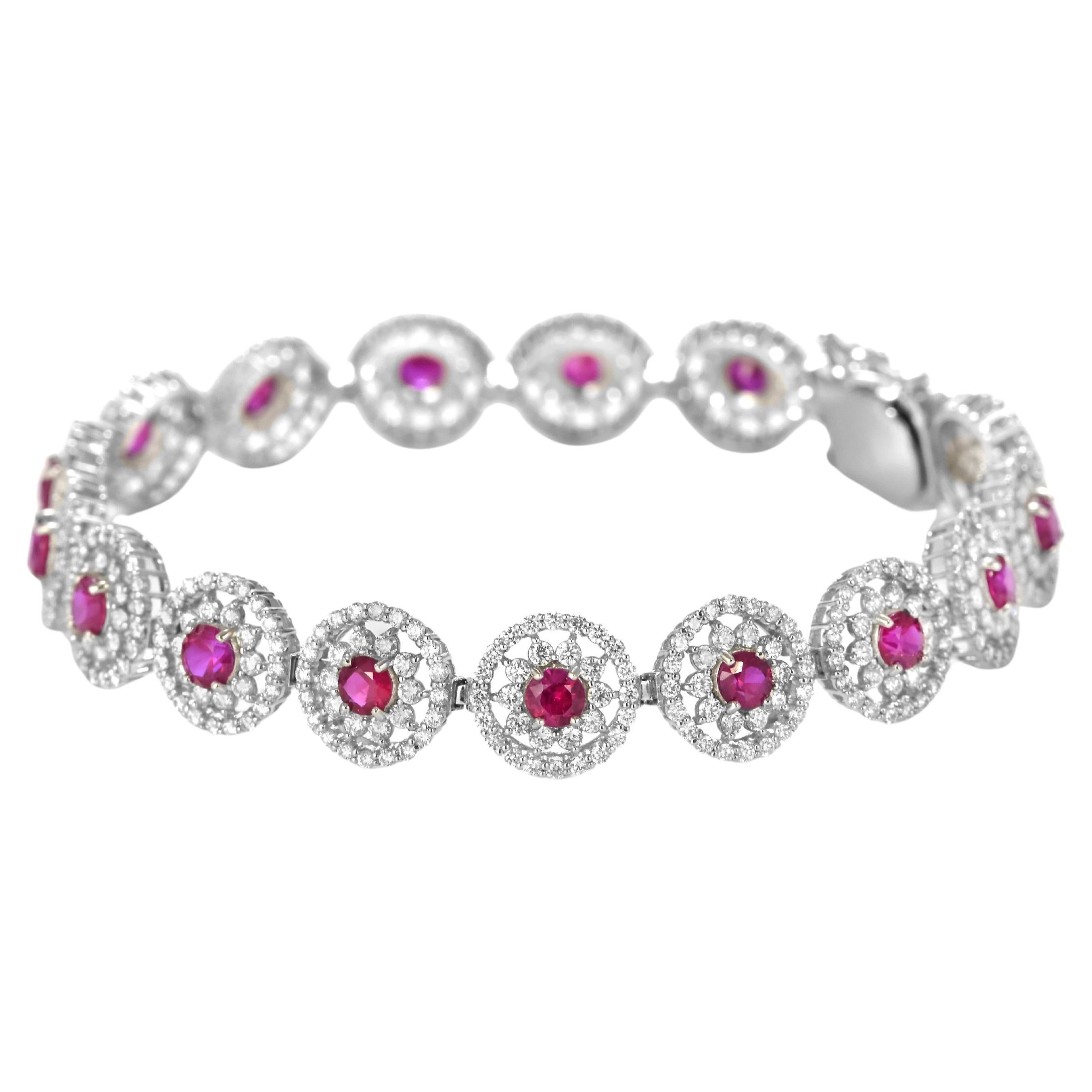 GIA-zertifiziertes Armband aus Platin mit 3,48 Karat burmesischen Rubinen und Diamanten
