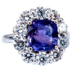 Bague 14 carats avec diamants et saphirs de 3,48 carats, certifiés GIA, de couleur naturelle violet vif, sans chaleur