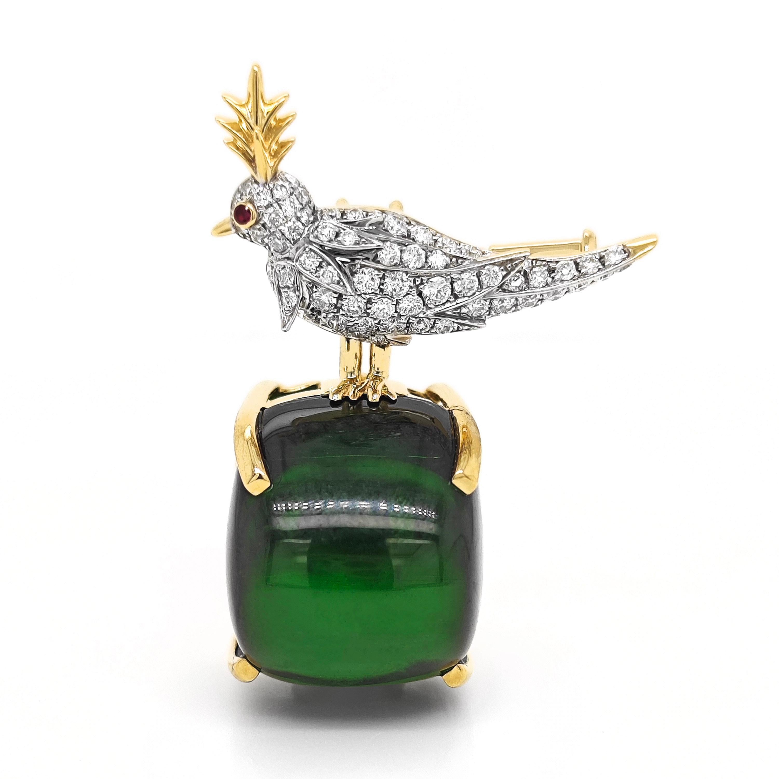 Taille mixte Pendentif en or jaune certifié GIA de 34,91 carats de tourmaline et de diamant blanc en vente