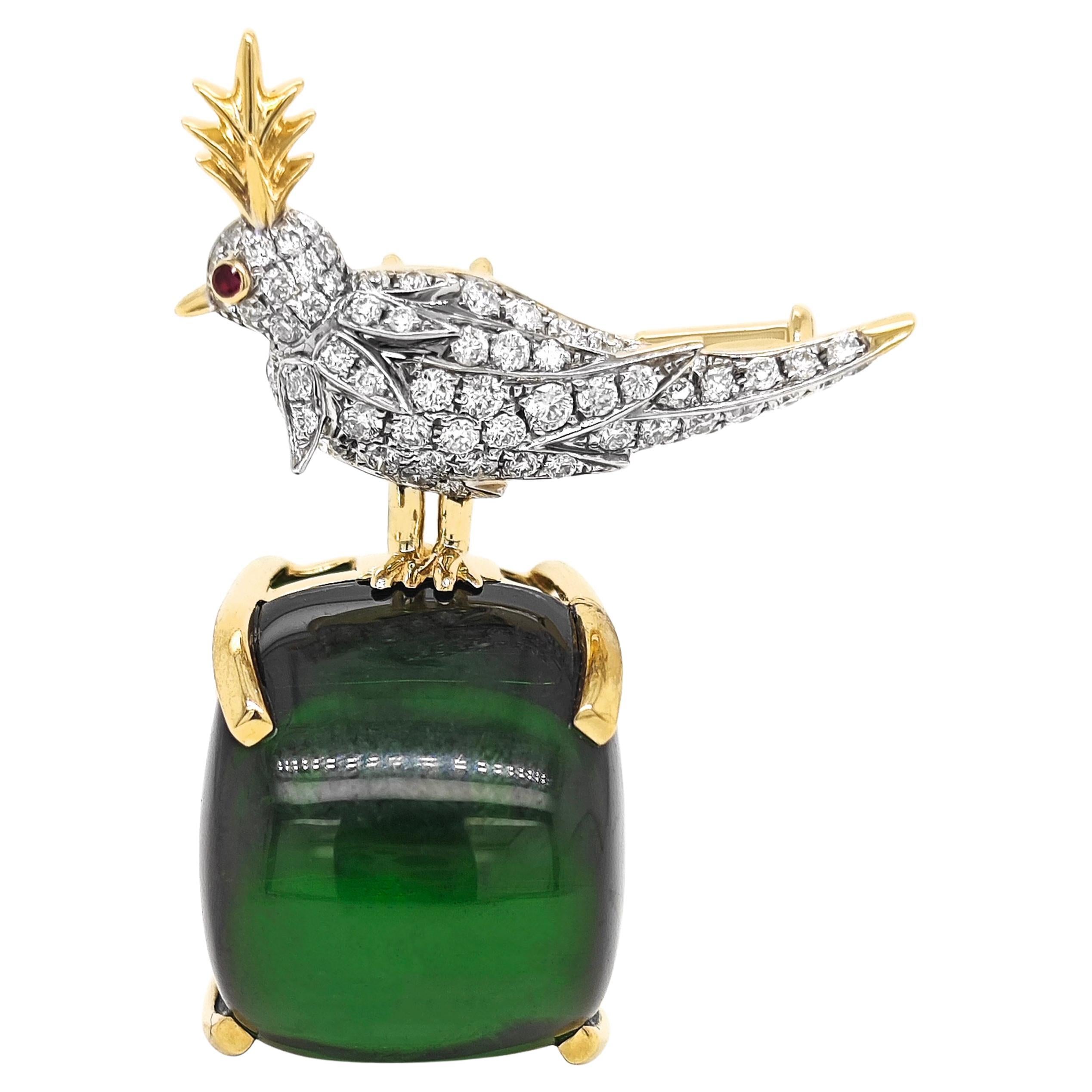 Pendentif en or jaune certifié GIA de 34,91 carats de tourmaline et de diamant blanc en vente