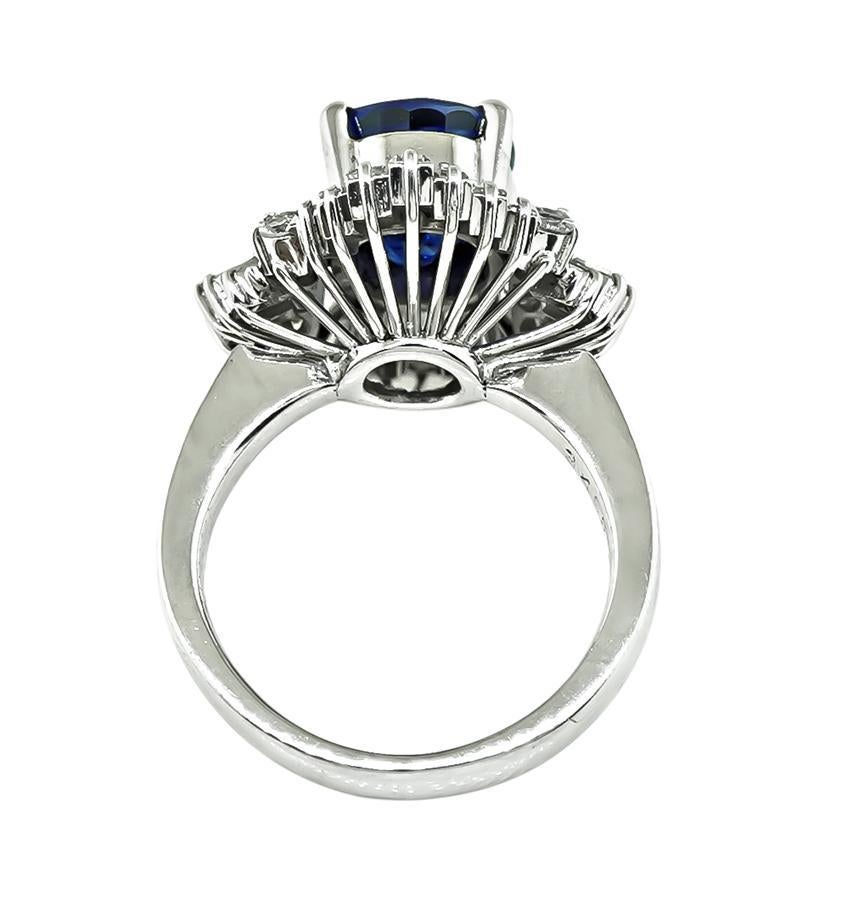 Oval Cut GIA Certified 3.49ct Ceylon Sapphire 1.15ct Diamond Ring For Sale