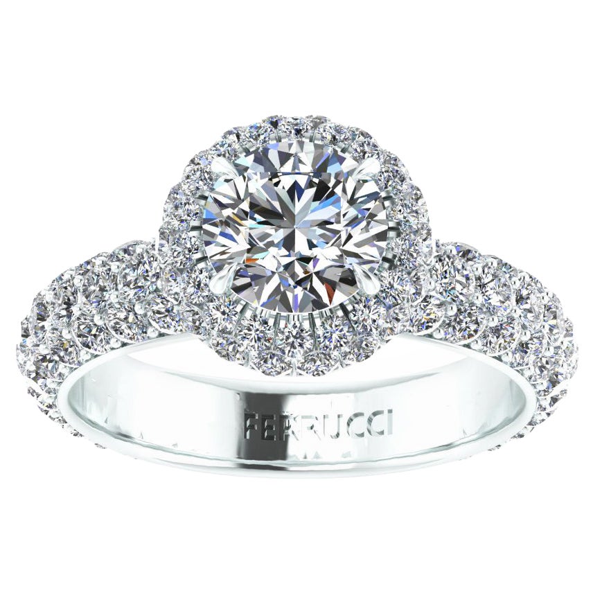 GIA Certified 3.49ct Flawless Round Diamond Halo Ring by Ferrucci, NYC