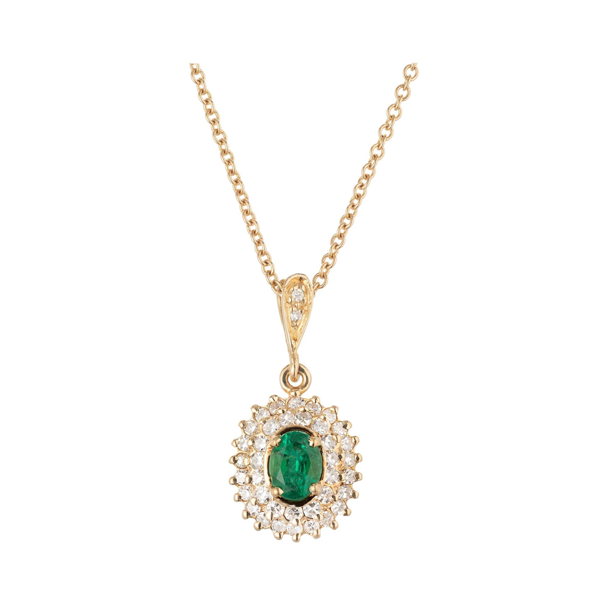 GIA Certified .35 Carat Emerald Diamond Yellow Gold Pendant Necklace For Sale