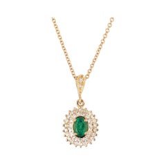 GIA Certified .35 Carat Emerald Diamond Yellow Gold Pendant Necklace