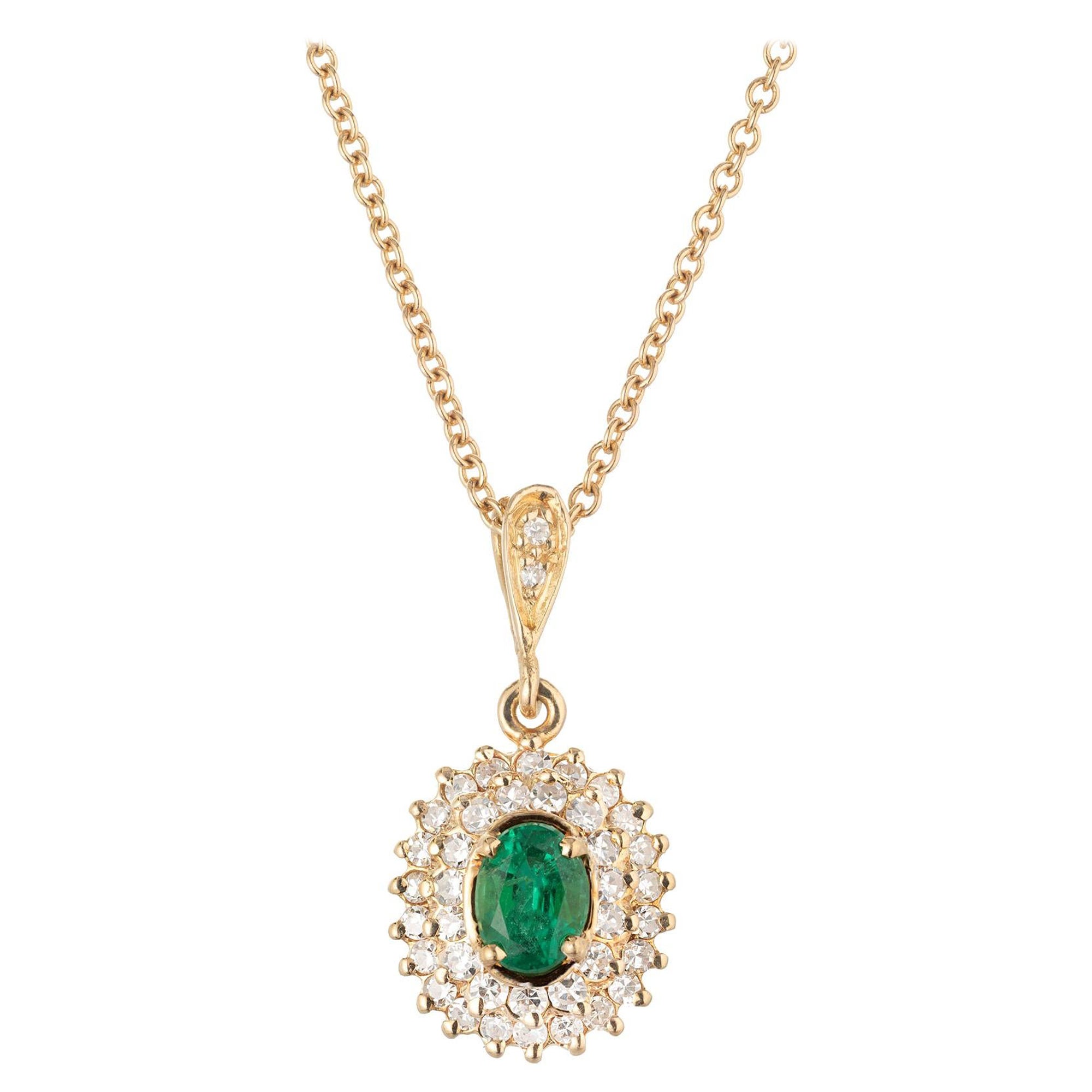 GIA Certified .35 Carat Emerald Diamond Yellow Gold Pendant Necklace