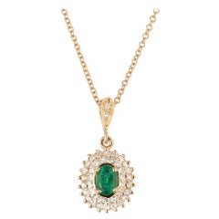 GIA Certified .35 Carat Emerald Diamond Yellow Gold Pendant Necklace
