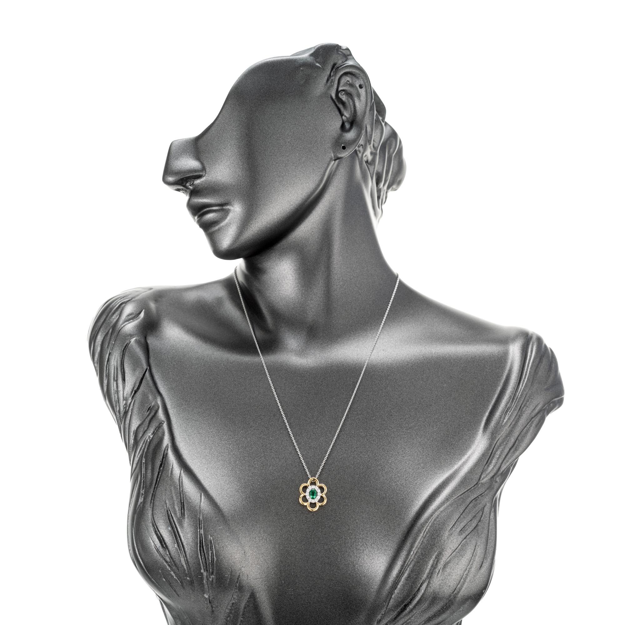 GIA-zertifizierte .35 Karat Smaragd-Diamant-Halskette aus Gelb-Weißgold im Angebot 2