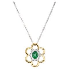 GIA Certified .35 Carat Emerald Diamond Yellow White Gold Pendant Necklace