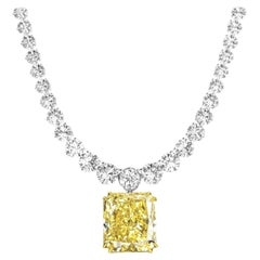 GIA Certified 35 Carat Fancy Intense Yellow Diamond  Necklace MADE IN ITALY