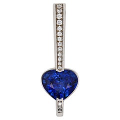 GIA Certified 3.5 Carat Heart Blue Sri Lanka Sapphire Diamond 18K Drop Pendant