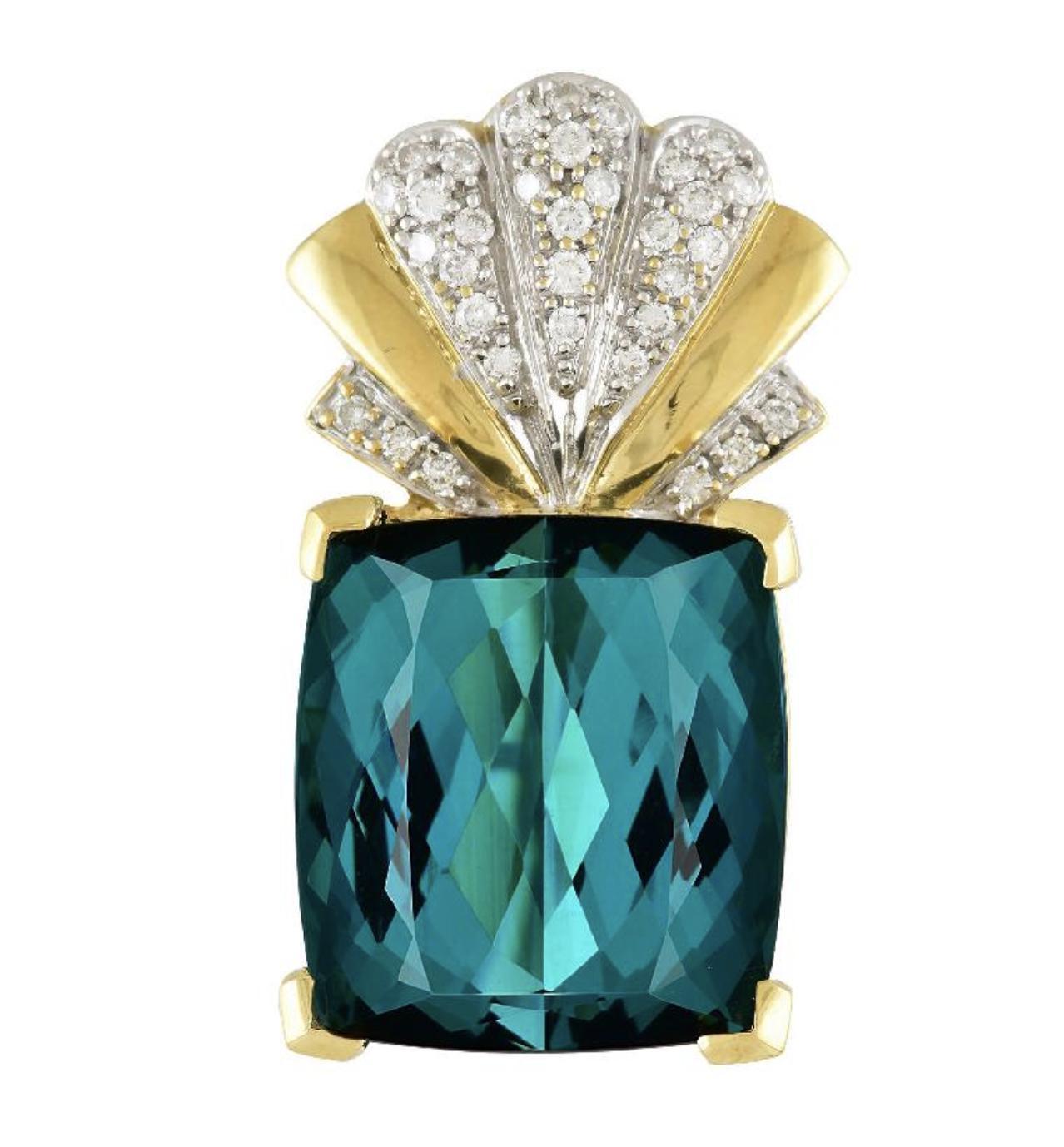 Colgante de oro de 18 quilates con turmalina indicolita y diamante de 35 quilates certificado por el GIA Corte cojín en venta