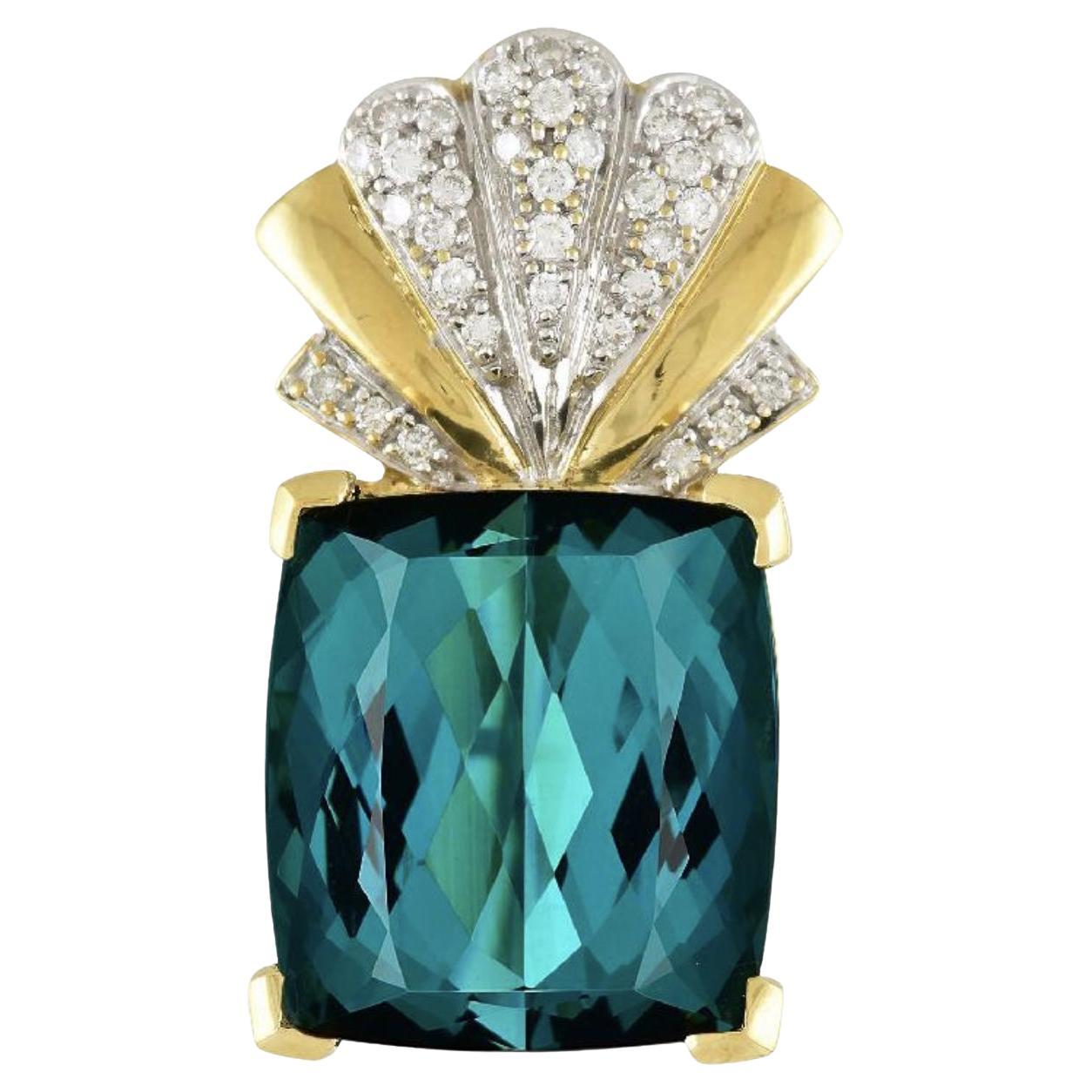 Colgante de oro de 18 quilates con turmalina indicolita y diamante de 35 quilates certificado por el GIA en venta