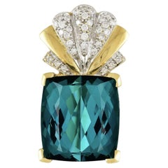 GIA Certified 35 Carat Indicolite Tourmaline & Diamond 18K Gold Pendant
