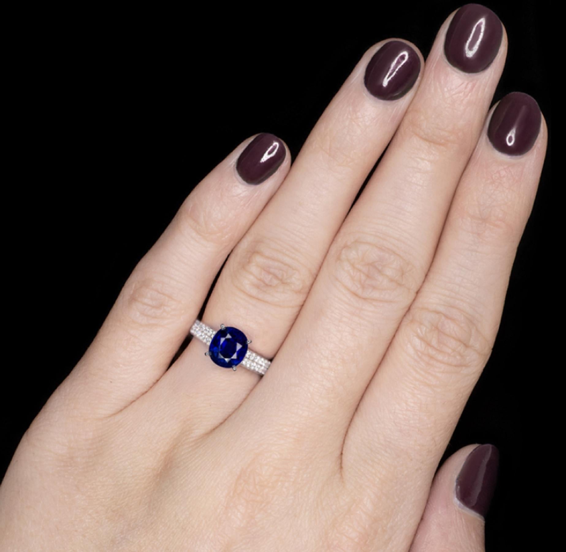 Modern GIA Certified 3.55 Carat Blue Sapphire Diamond White Gold Ring