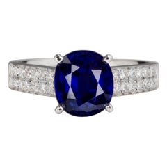 GIA Certified 3.55 Carat Blue Sapphire Diamond White Gold Ring