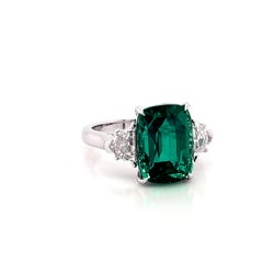 GIA-Certified 3.50 Carat Cushion Cut Emerald Ring in Platinum with Diamond Ring