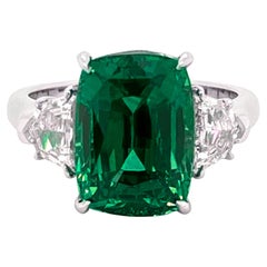Anillo de Esmeralda de 3,50 quilates, talla cojín, certificado por el GIA, en platino con diamante