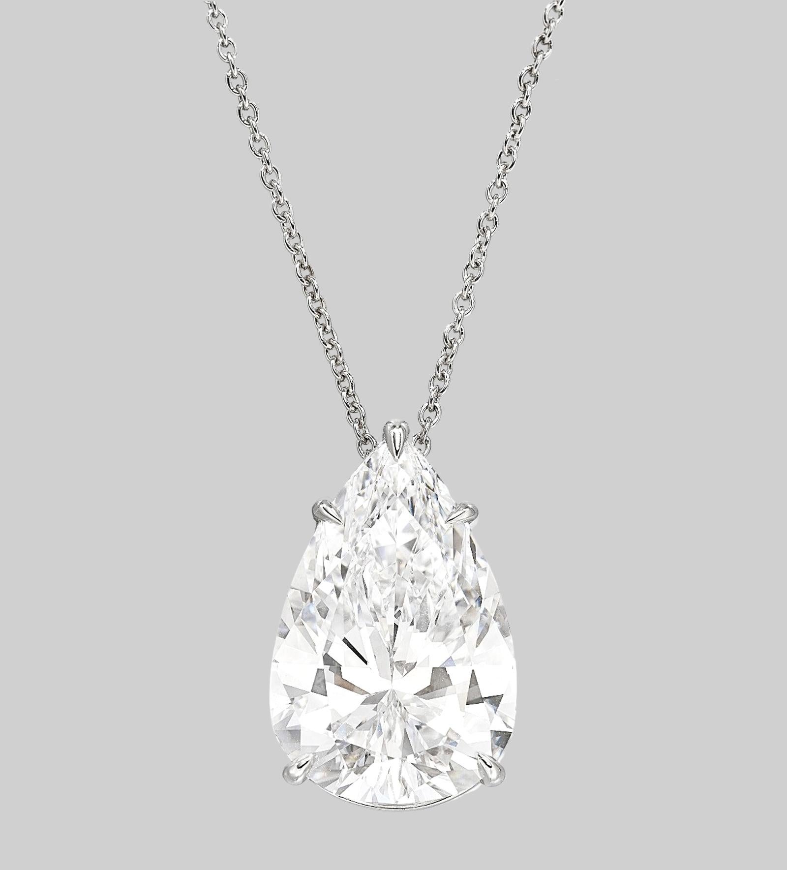 Contemporary GIA Certified 3.50 Carat Pear Cut Diamond D Color FLW Clarity Platinum Pendant For Sale